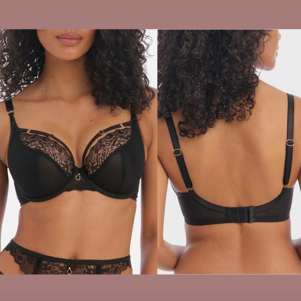NEW $74 Freya [ 32DDD ] Temptress Black Underwire Plunge Bra‎ in Black #5811